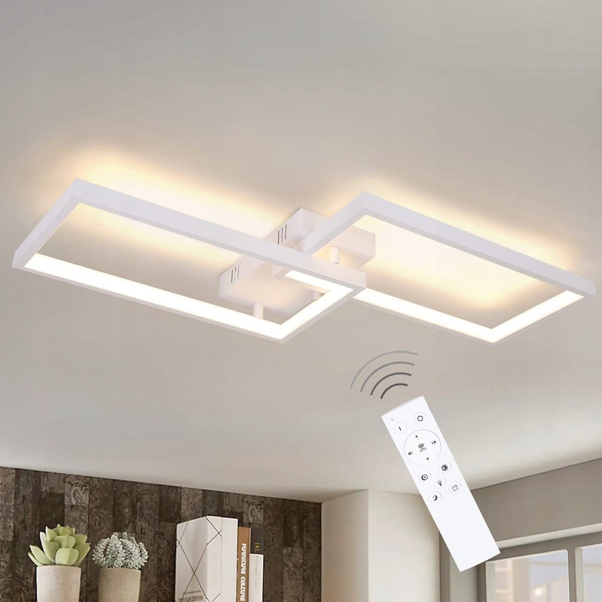 Lámpara de Techo LED Moderna, Blanca, 22W Regulable con Mando a Distancia, Aluminio y Metal, 60*30 CM, para Salón