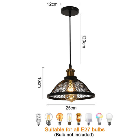 Lámpara colgante industrial, casquillo E27, compatible con todas las bombillas E27 (bombilla no incluida)