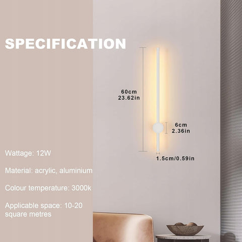 Aplique LED de aluminio en forma de barra Blanco 60cm Blanco cálido 12W, para salón Chamrbe