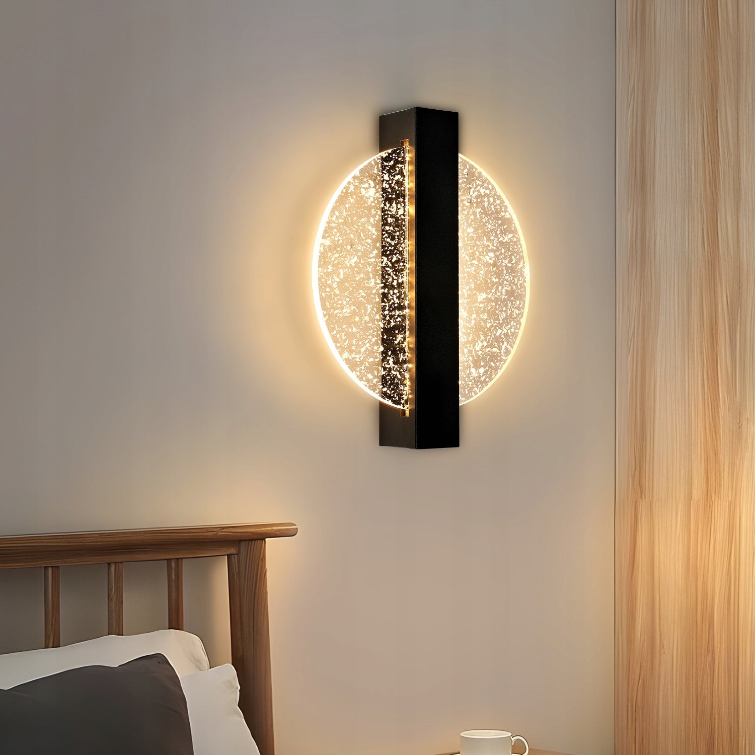 Applique Murale LED Moderne avec Feuille d'Argent, Rond Noir,en Acrylique