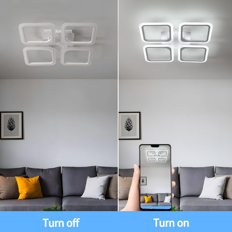 Luz de Techo LED, Cuadrada Blanca*4 Cabezas, Acrílico, Luz Blanca Fría 46W 6500K, para Sala de Estar Dormitorio