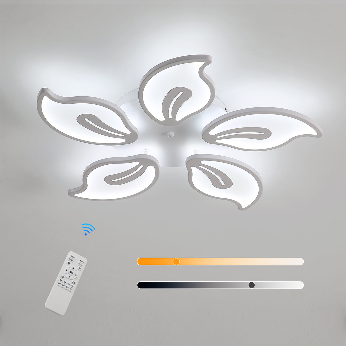 Plafonnier LED, Lampe de plafond moderne pétale 45W 4500LM, dimmable télécommande 3000-6500K, Plafonniers blancs pour Salon, Salle à manger, Chambre