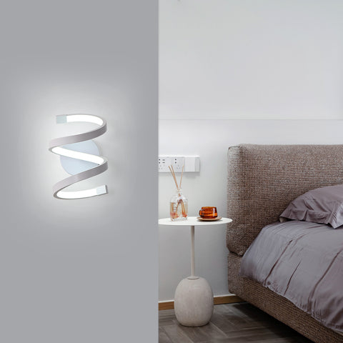 Lámpara de pared LED para interiores, lámpara de pared en espiral blanca de 18W, lámpara de pared moderna para dormitorio, pasillo, oficina, luz blanca fría 6500K