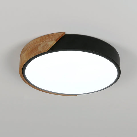 Luz de techo LED redonda de madera 30W, luces de techo interiores 6500K, luces de techo negras
