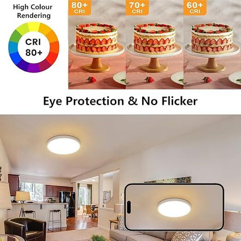 Lámpara de Techo LED Blanca Redonda, Ultra Plana, Luz Blanca Cálida 24W 3000K, PVC, Impermeable IP44 - Ø30 CM, para Baño Dormitorio Balcón