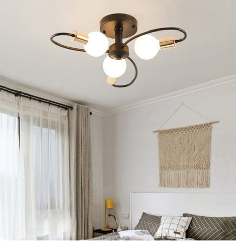 Lámpara de techo moderna, lámpara de techo creativa, metal negro dorado E27 para sala de estar, restaurante, estudio, 3 luces (sin bombillas)