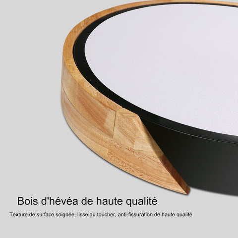 Luz de techo LED redonda de madera 30W, luces de techo interiores 6500K, luces de techo negras