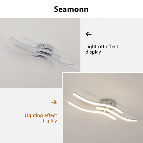 Lámpara de techo LED moderna con tres ondas paralelas - Araña plateada, 18W 60*12cm, luz cálida 3000K, 220V