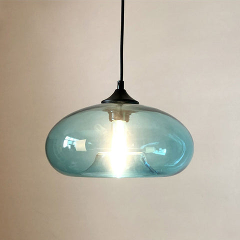 Lámpara colgante colorida colgante de vidrio moderna para sala de estar, bar, cocina, restaurante, cafetería, comedor, accesorios de iluminación nórdicos para el hogar (color azul)