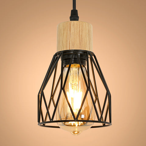 Lámpara colgante industrial, lámpara de techo vintage en madera negra, E27 no incluida