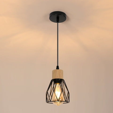 Lámpara colgante industrial, lámpara de techo vintage en madera negra, E27 no incluida