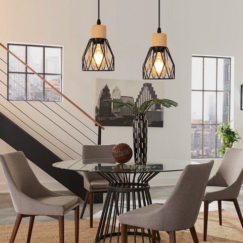 Lámpara colgante industrial, lámpara de techo vintage en madera negra, E27 no incluida