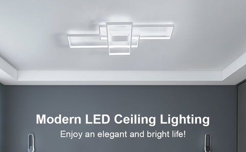 Luz de techo LED 54W Diseño moderno Blanco frío 6000K Lámpara de techo rectangular para sala de estar Dormitorio Comedor Oficina Blanco