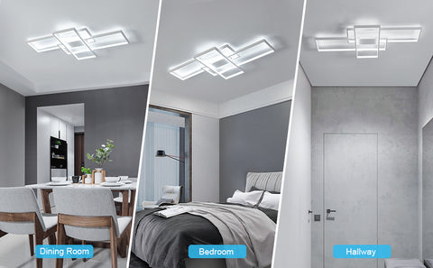 Luz de techo LED 54W Diseño moderno Blanco frío 6000K Lámpara de techo rectangular para sala de estar Dormitorio Comedor Oficina Blanco