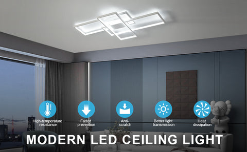 Luz de techo LED 54W Diseño moderno Blanco frío 6000K Lámpara de techo rectangular para sala de estar Dormitorio Comedor Oficina Blanco