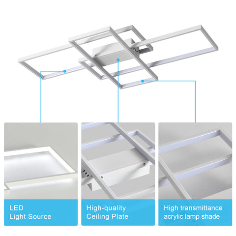 Luz de techo LED 54W Diseño moderno Blanco frío 6000K Lámpara de techo rectangular para sala de estar Dormitorio Comedor Oficina Blanco