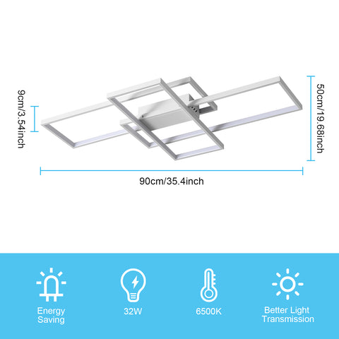 Luz de techo LED 54W Diseño moderno Blanco frío 6000K Lámpara de techo rectangular para sala de estar Dormitorio Comedor Oficina Blanco