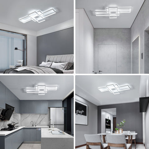 Luz de techo LED 54W Diseño moderno Blanco frío 6000K Lámpara de techo rectangular para sala de estar Dormitorio Comedor Oficina Blanco