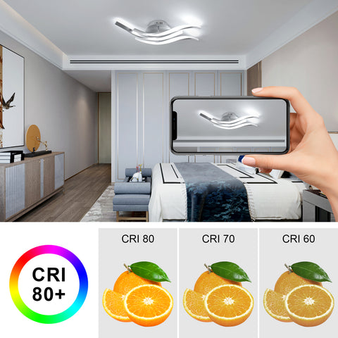 Plafón LED Moderno con Ondas 52cm - 3 Lámparas en Aluminio Plateado, 24W, Luz Blanca 6500K, 220V, CRI 80+, Instalación Versátil
