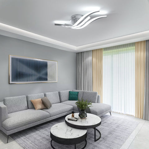 Plafón LED Moderno con Ondas 52cm - 3 Lámparas en Aluminio Plateado, 24W, Luz Blanca 6500K, 220V, CRI 80+, Instalación Versátil