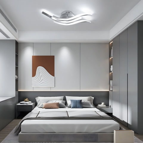 Plafón LED Moderno con Ondas 52cm - 3 Lámparas en Aluminio Plateado, 24W, Luz Blanca 6500K, 220V, CRI 80+, Instalación Versátil