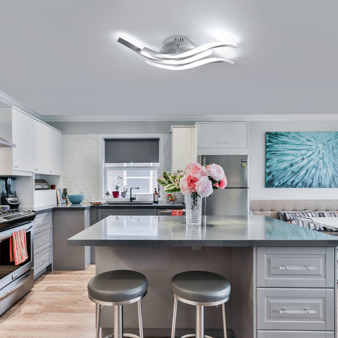 Plafón LED Moderno con Ondas 52cm - 3 Lámparas en Aluminio Plateado, 24W, Luz Blanca 6500K, 220V, CRI 80+, Instalación Versátil