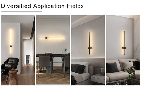 Lámpara de pared LED moderna con forma de línea, giratoria de 360°, blanco cálido, 3000 K, para salón, dormitorio, pasillo, entrada, color negro, 60 cm