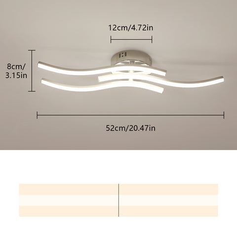 Lámpara de techo LED moderna con tres ondas paralelas - Araña plateada, 18W 60*12cm, luz cálida 3000K, 220V