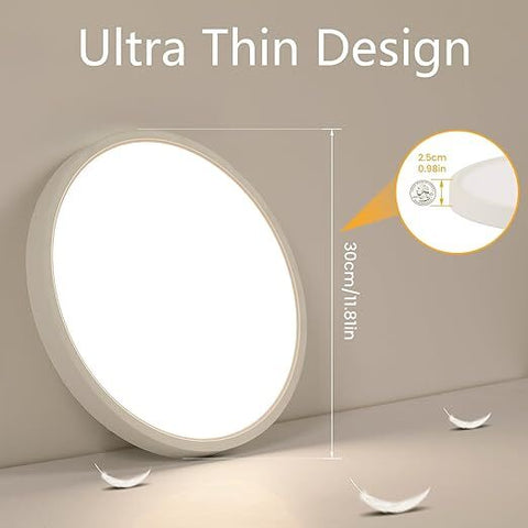 Lámpara de Techo LED Blanca Redonda, Ultra Plana, Luz Blanca Cálida 24W 3000K, PVC, Impermeable IP44 - Ø30 CM, para Baño Dormitorio Balcón