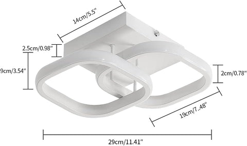 Lámpara de techo LED de 24 W, diseño moderno, lámpara de techo circular cuadrada para cocina, comedor, dormitorio, pasillo, entrada, balcón, paquete de 2, blanco frío 6000 K