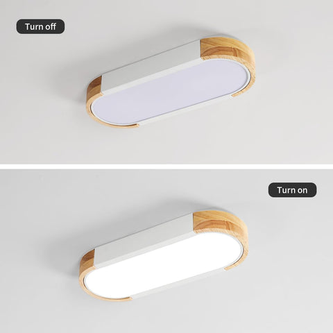Lámpara de techo LED de madera de 12 W, luz de techo LED blanca fría de 6500 K en iluminación nórdica moderna ovalada Lámpara de techo interior para dormitorio, cocina, pasillo, balcón
