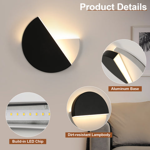 Aplique LED simple y moderno, aplique giratorio negro, luz cálida de 8W