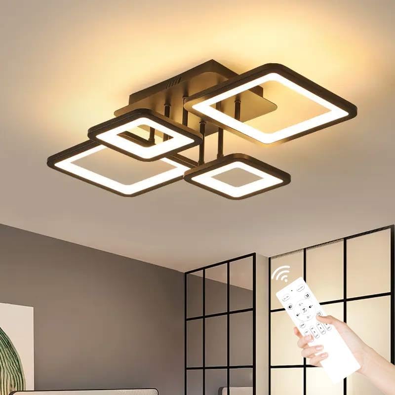 Moderne LED-plafondlamp, 54W dimbare plafondlamp met afstandsbediening 3000K-6500K, creatieve rechthoekige design-plafondlamp voor woonkamer, slaapkamer, keuken (zwart)