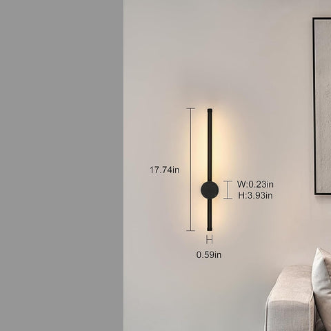 Lámpara de pared LED moderna con forma de línea, giratoria de 360°, blanco cálido, 3000 K, para salón, dormitorio, pasillo, entrada, color negro, 40 cm