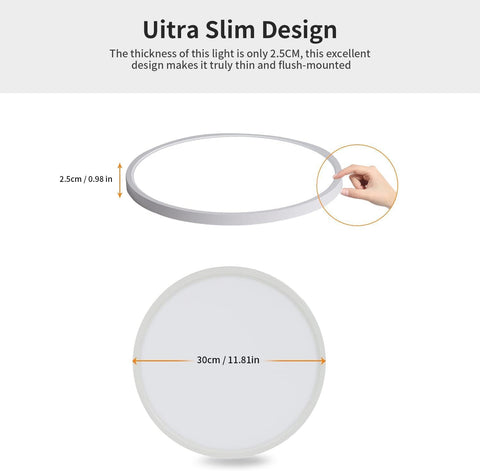 Lámpara de Techo LED Ø30cm 24W 2160LM Lámpara de Techo IP44 Lámpara de Techo de Baño LED para Dormitorio, Baño, Cocina, Pasillo, Balcón Luz Blanca Neutra 4500K