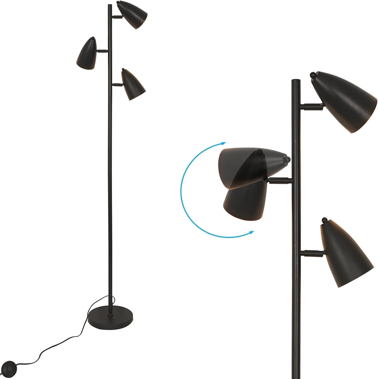 Lampadaire Sur Pied Pivotant Noir Lampe Sur Pied De Salon Chambre Douille E27 lampe