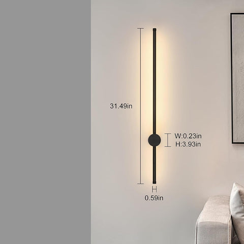Lámpara de pared LED moderna con forma de línea, giratoria de 360°, blanco cálido, 3000 K, para salón, dormitorio, pasillo, entrada, color negro, 80 cm