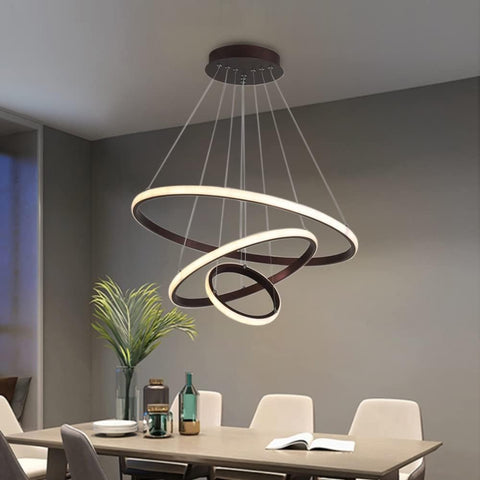 Lámpara De Araña Regulable 40W Anillos Circulares Modernos Luz Colgante Regulable 3000K-6000K para Sala De Estar Dormitorio Comedor Oficina Negro