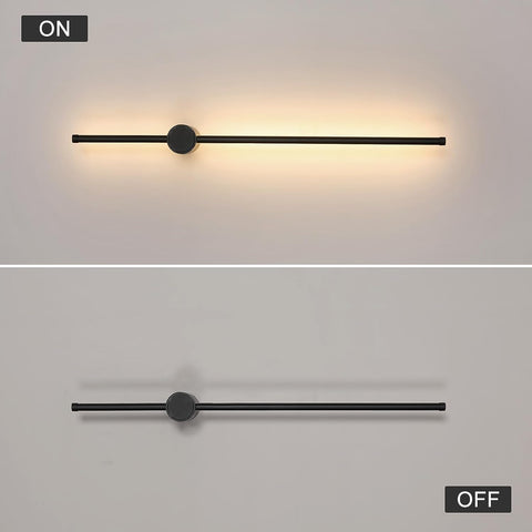 Lámpara de pared LED moderna con forma de línea, giratoria de 360°, blanco cálido, 3000 K, para salón, dormitorio, pasillo, entrada, color negro, 80 cm
