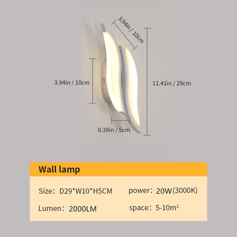 Luz de pared interior LED, lámpara de pared moderna 20W 2300LM, iluminación acrílica Lámpara de pared para sala de estar dormitorio escalera 3000K luz blanca cálida color blanco