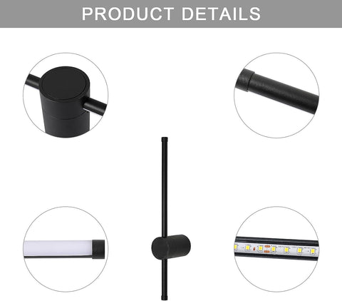 Lámpara de pared LED moderna con forma de línea, giratoria de 360°, blanco cálido, 3000 K, para salón, dormitorio, pasillo, entrada, color negro, 40 cm