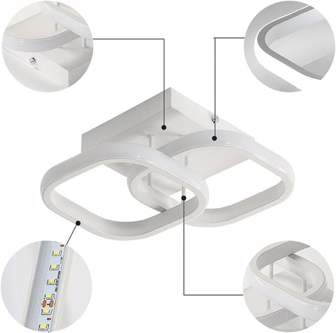 Lámpara de techo LED de 24 W, diseño moderno, lámpara de techo circular cuadrada para cocina, comedor, dormitorio, pasillo, entrada, balcón, paquete de 2, blanco frío 6000 K