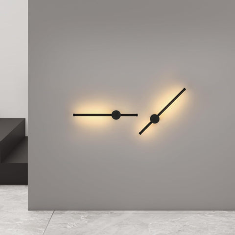 Lámpara de pared LED moderna con forma de línea, giratoria de 360°, blanco cálido, 3000 K, para salón, dormitorio, pasillo, entrada, color negro, 40 cm