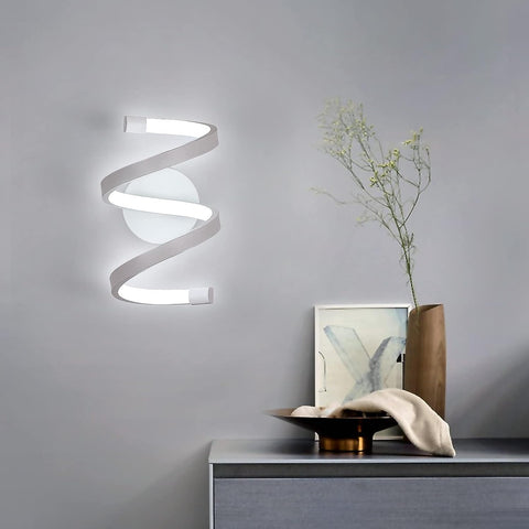 Lámpara de pared LED para interiores, lámpara de pared en espiral blanca de 18W, lámpara de pared moderna para dormitorio, pasillo, oficina, luz blanca fría 6500K