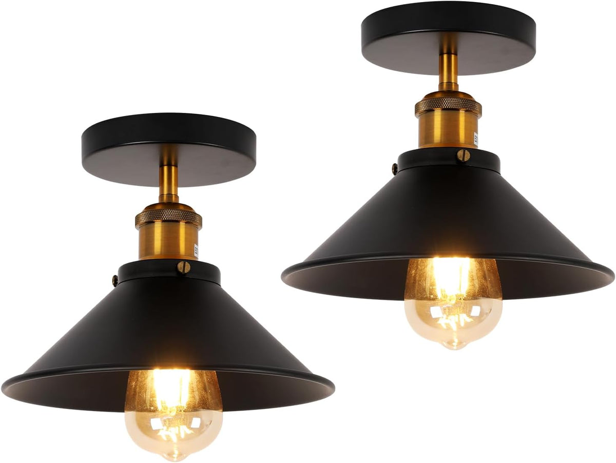 2 Pack Plafonnier Industriel Vintage, E27 Abat-jour en Métal Noir Suspension Lustre Luminaire Rétro Plafonnier pour Salon Cuisine Chambre (ampoule non incluse)