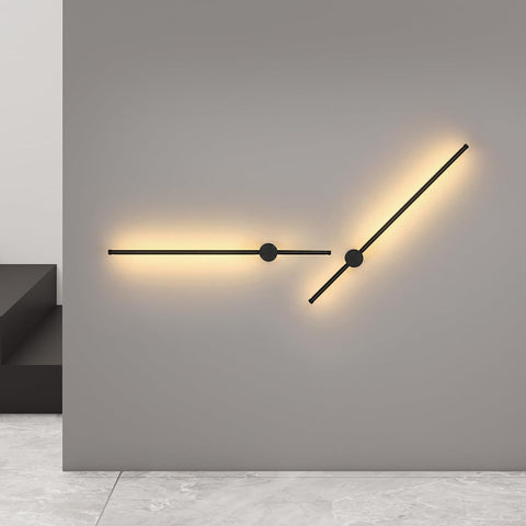 Lámpara de pared LED moderna con forma de línea, giratoria de 360°, blanco cálido, 3000 K, para salón, dormitorio, pasillo, entrada, color negro, 80 cm