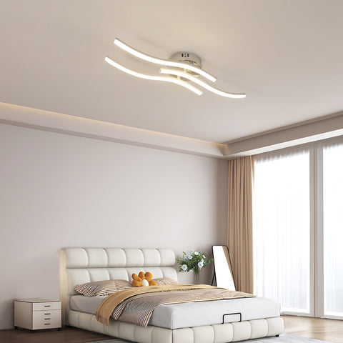 Lámpara de techo LED moderna con tres ondas paralelas - Araña plateada, 18W 60*12cm, luz cálida 3000K, 220V