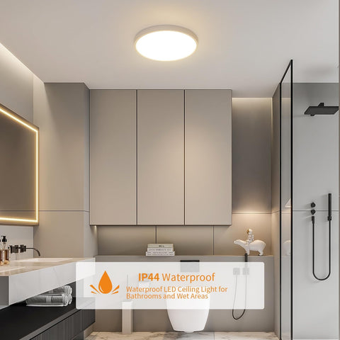Lámpara de Techo LED Ø30cm 24W 2160LM Lámpara de Techo IP44 Lámpara de Techo de Baño LED para Dormitorio, Baño, Cocina, Pasillo, Balcón Luz Blanca Neutra 4500K