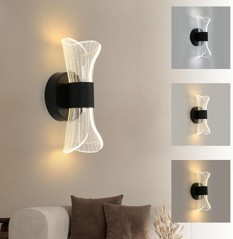 Lámpara de pared interior LED regulable, lámpara de pared LED moderna de 12 W, diseño creativo, iluminación acrílica, lámpara de pared para sala de estar, pasillo, dormitorio, escaleras, negro