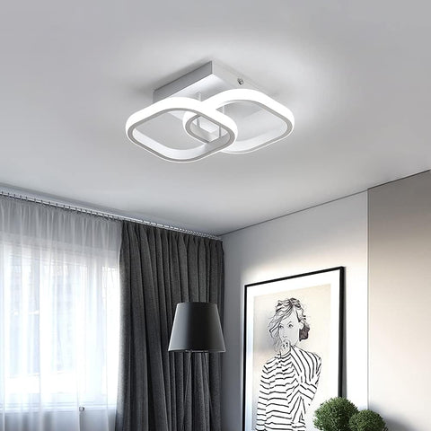Lámpara de techo LED de 24 W, diseño moderno, lámpara de techo circular cuadrada para cocina, comedor, dormitorio, pasillo, entrada, balcón, paquete de 2, blanco frío 6000 K